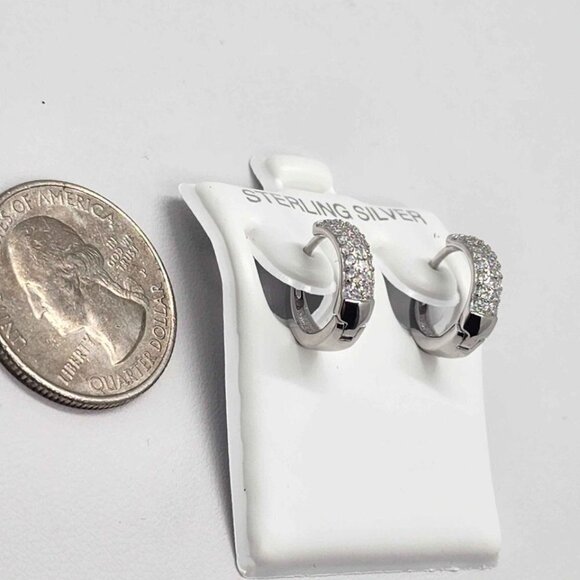 Brand New  Sterling Silver 925 cz stones huggie Earrings - Picture 2 of 4